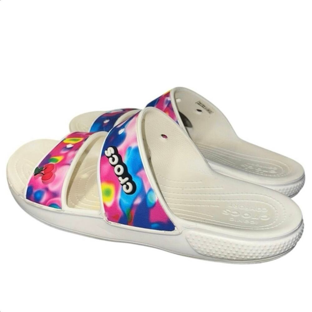 Crocs Classic Slide Sandals Tie Dye Cherry Graphic Women's 9 Men's 7
